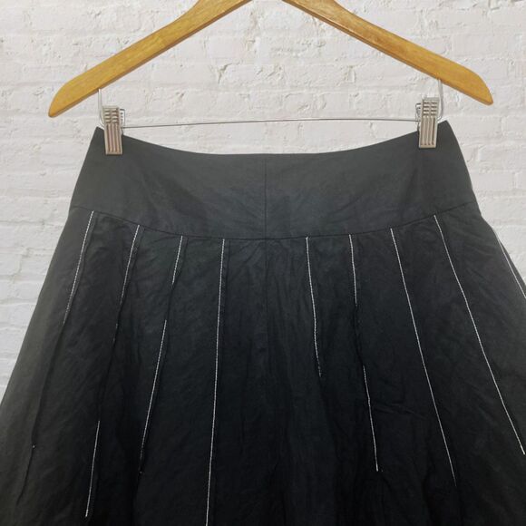 Emanuel Ungaro Black Flared Skirt Size 6 White Stitch Detail - Picture 3 of 14